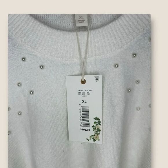 Chelsea & Violet NWT Antique White Faux Pearl Sweater Size XL - Picture 3 of 7